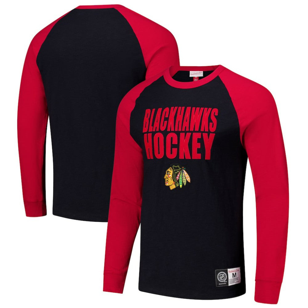 Chicago Blackhawks Mitchell & Ness Legendary Slub Raglan Long Sleeve T-Shirt - Black/Red - NHL 202122448