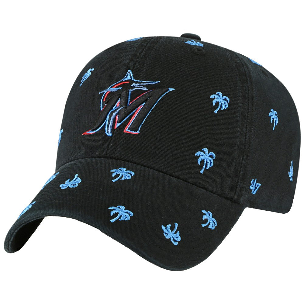 Miami Marlins '47 Women's Confetti Clean Up Adjustable Hat - Black - 47 brand Lifestyle