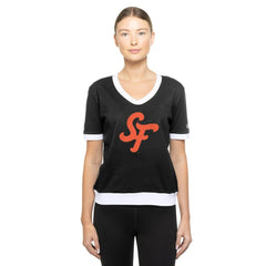 San Francisco Giants New Era Women's 2025 City Connect Rhinestone V-Neck T-Shirt - Black - New Era Discount