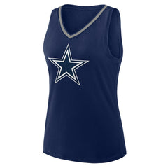 Dallas Cowboys Logo Athletic Women's Plus Size Stellar Win V-Neck Tank Top Navy