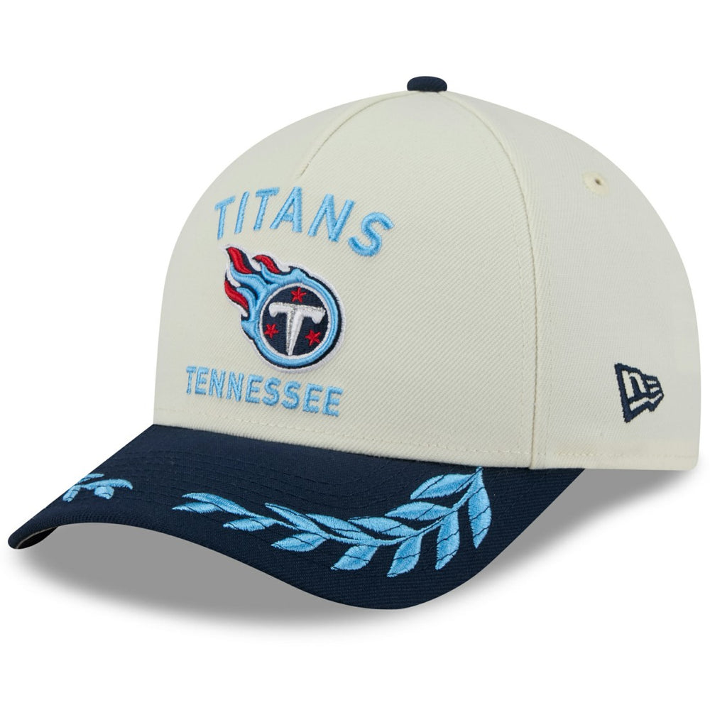 Tennessee Titans New Era 2025 NFL Draft 9FORTY A-Frame M-Crown Adjustable Hat Cream/Navy