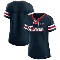 Fanatics Houston Texans Women's Iconic Bling Athena Lace-Up V-Neck T-Shirt Navy