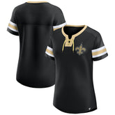 Fanatics New Orleans Saints Women's Bling Athena Jersey Style Lace-up T-Shirt Black