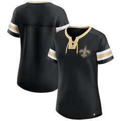 Fanatics New Orleans Saints Women's Bling Athena Jersey Style Lace-up T-Shirt Black