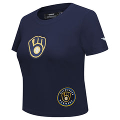 Milwaukee Brewers Pro Standard Women's Game Day Classics Baby Doll Cropped T-Shirt - Navy - MLB Discount