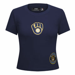 Milwaukee Brewers Pro Standard Women's Game Day Classics Baby Doll Cropped T-Shirt - Navy - MLB Discount