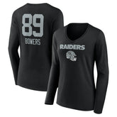 Brock Bowers Las Vegas Raiders Women's Name & Number Team Wordmark Long Sleeve V-Neck T-Shirt Black