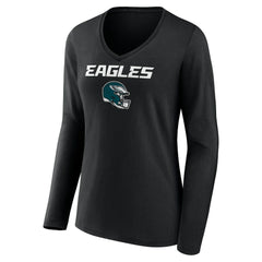Saquon Barkley Philadelphia Eagles Women's Name & Number Team Wordmark Long Sleeve V-Neck T-Shirt Black