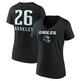 Saquon Barkley Philadelphia Eagles Women's Name & Number Team Wordmark V-Neck T-Shirt Black