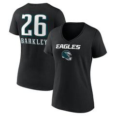 Saquon Barkley Philadelphia Eagles Women's Name & Number Team Wordmark V-Neck T-Shirt Black