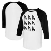 Los Angeles Dodgers Tiny Turnip Women's Logo Grid 3/4 Sleeve Raglan T-Shirt - White/Black - MLB Lifestyle