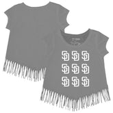 San Diego Padres Tiny Turnip Girls Youth Logo Grid Fringe T-Shirt - Gray - MLB Discount