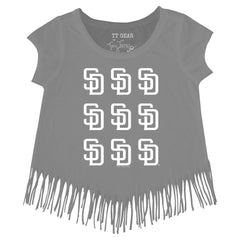 San Diego Padres Tiny Turnip Girls Youth Logo Grid Fringe T-Shirt - Gray - MLB Discount