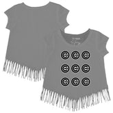 Chicago Cubs Tiny Turnip Girls Youth Logo Grid Fringe T-Shirt - Gray - MLB on Sale