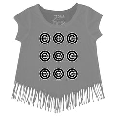 Chicago Cubs Tiny Turnip Girls Youth Logo Grid Fringe T-Shirt - Gray - MLB on Sale