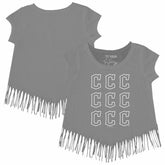 Cleveland Guardians Tiny Turnip Girls Youth Logo Grid Fringe T-Shirt - Gray - MLB Discount