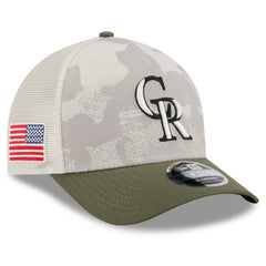 Colorado Rockies New Era 2025 Armed Forces Day 9FORTY M-Crown A-Frame Adjustable Hat - Light Beige/Olive - New Era Sale