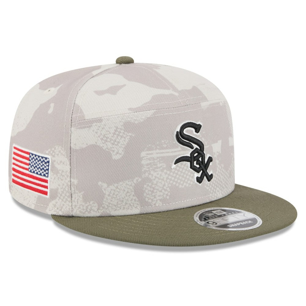Chicago White Sox New Era 2025 Armed Forces Day Split Panel 9FIFTY Snapback Hat - Light Beige/Olive - New Era Discount
