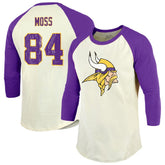 Randy Moss Minnesota Vikings Majestic Threads Retired Player Name & Number 3/4 Raglan Sleeve T-Shirt Cream/Purple