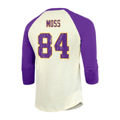 Randy Moss Minnesota Vikings Majestic Threads Retired Player Name & Number 3/4 Raglan Sleeve T-Shirt Cream/Purple