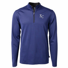 Kansas City Royals Cutter & Buck Big & Tall Virtue Eco Pique Micro Stripe Recycled Quarter-Zip Pullover Top - Blue - MLB Discount