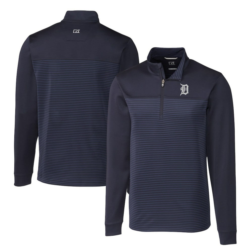 Detroit Tigers Cutter & Buck Big & Tall Traverse Stripe Stretch DryTec Quarter-Zip Top - Navy - MLB Sale