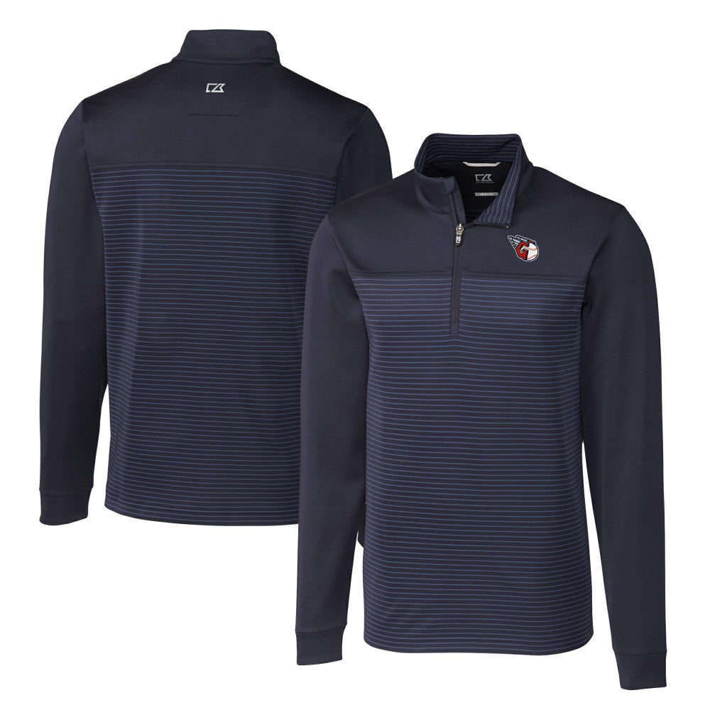 Cleveland Guardians Cutter & Buck Big & Tall Traverse Stretch Eco Stripe DryTec Quarter-Zip Top - Navy - MLB Sale