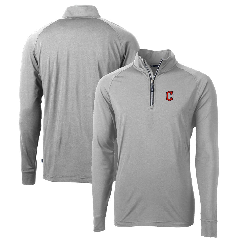 Cleveland Guardians Cutter & Buck Big & Tall Adapt Eco Knit Stretch Recycled Raglan DryTec Quarter-Zip Top - Gray - MLB Online