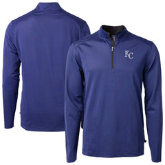Kansas City Royals Cutter & Buck Virtue Eco Pique Micro Stripe Recycled Quarter-Zip Pullover Top - Royal - MLB Sale