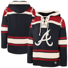 Atlanta Braves '47 Superior Lacer Pullover Hoodie - Navy - 47 brand on Sale