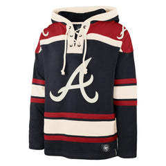 Atlanta Braves '47 Superior Lacer Pullover Hoodie - Navy - 47 brand on Sale