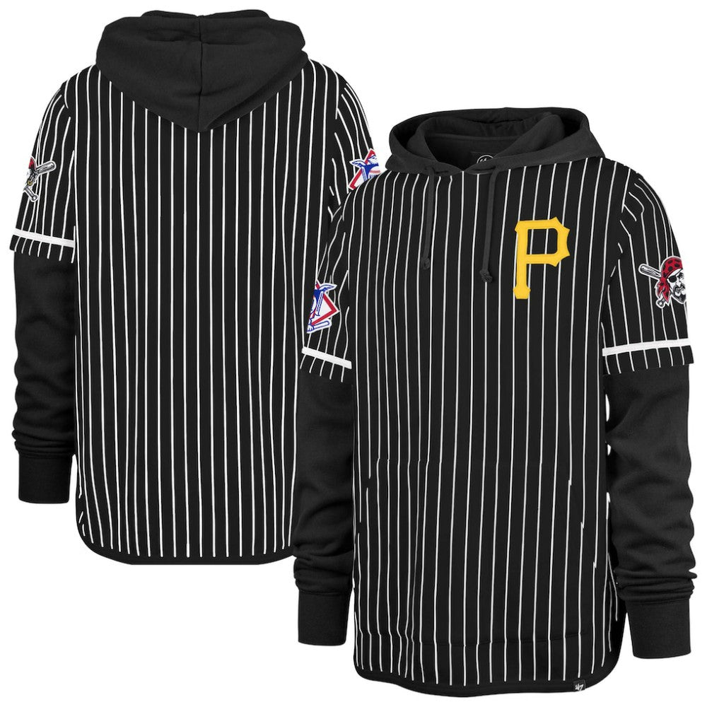 Pittsburgh Pirates '47 Pinstripe Double Header Pullover Hoodie - Black - 47 brand Sale