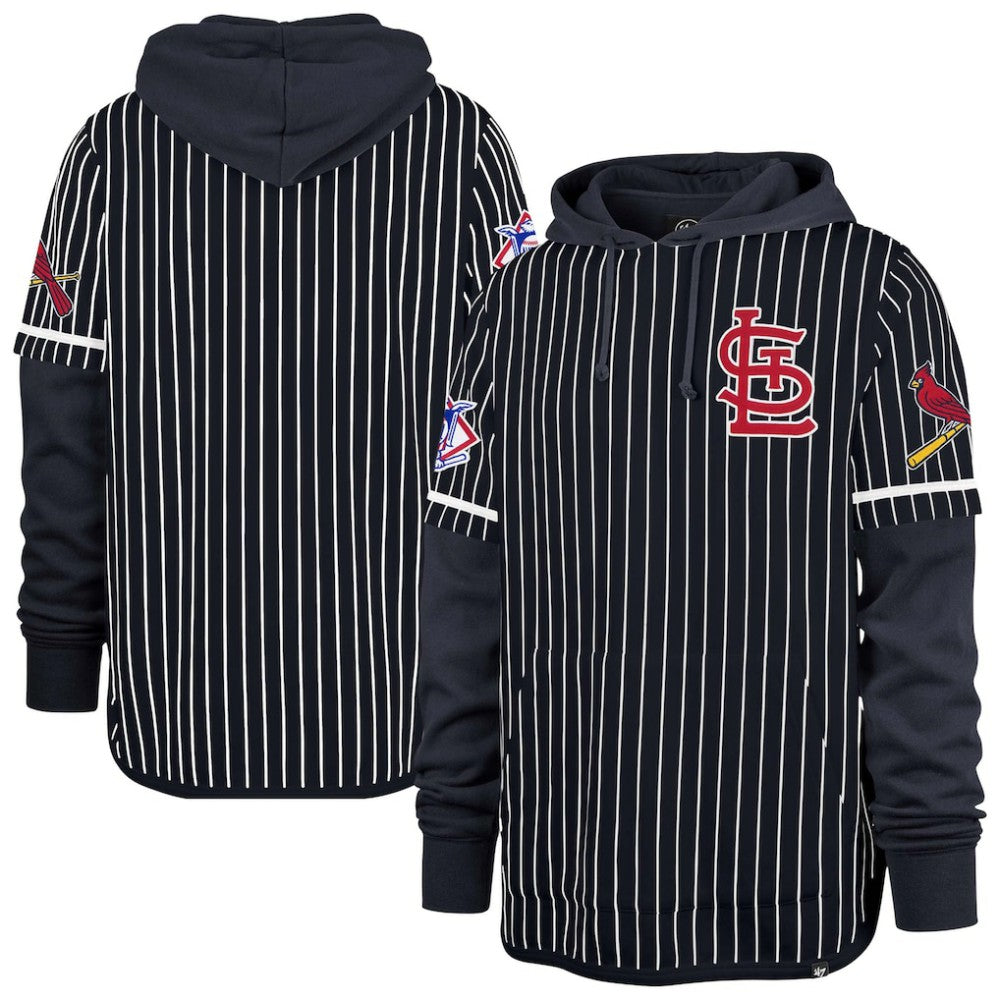 St. Louis Cardinals '47 Pinstripe Double Header Pullover Hoodie - Navy - 47 brand Sale