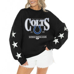 Indianapolis Colts Gameday Couture Women's Rhinestone Star Sleeve Settle the Score Oversized Tri-Blend Pullover Black
