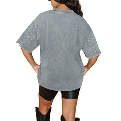 Los Angeles Chargers Gameday Couture Women's Oversized Mini Rhinestone Classic T-Shirt Gray