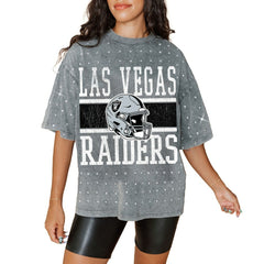 Las Vegas Raiders Gameday Couture Women's Oversized Mini Rhinestone Classic T-Shirt Gray