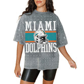Miami Dolphins Gameday Couture Women's Oversized Mini Rhinestone Classic T-Shirt Gray