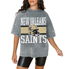 New Orleans Saints Gameday Couture Women's Oversized Mini Rhinestone Classic T-Shirt Gray