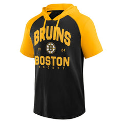 Boston Bruins Logo Athletic Prime Raglan Short Sleeve Pullover Hoodie - Black - NHL 202179723