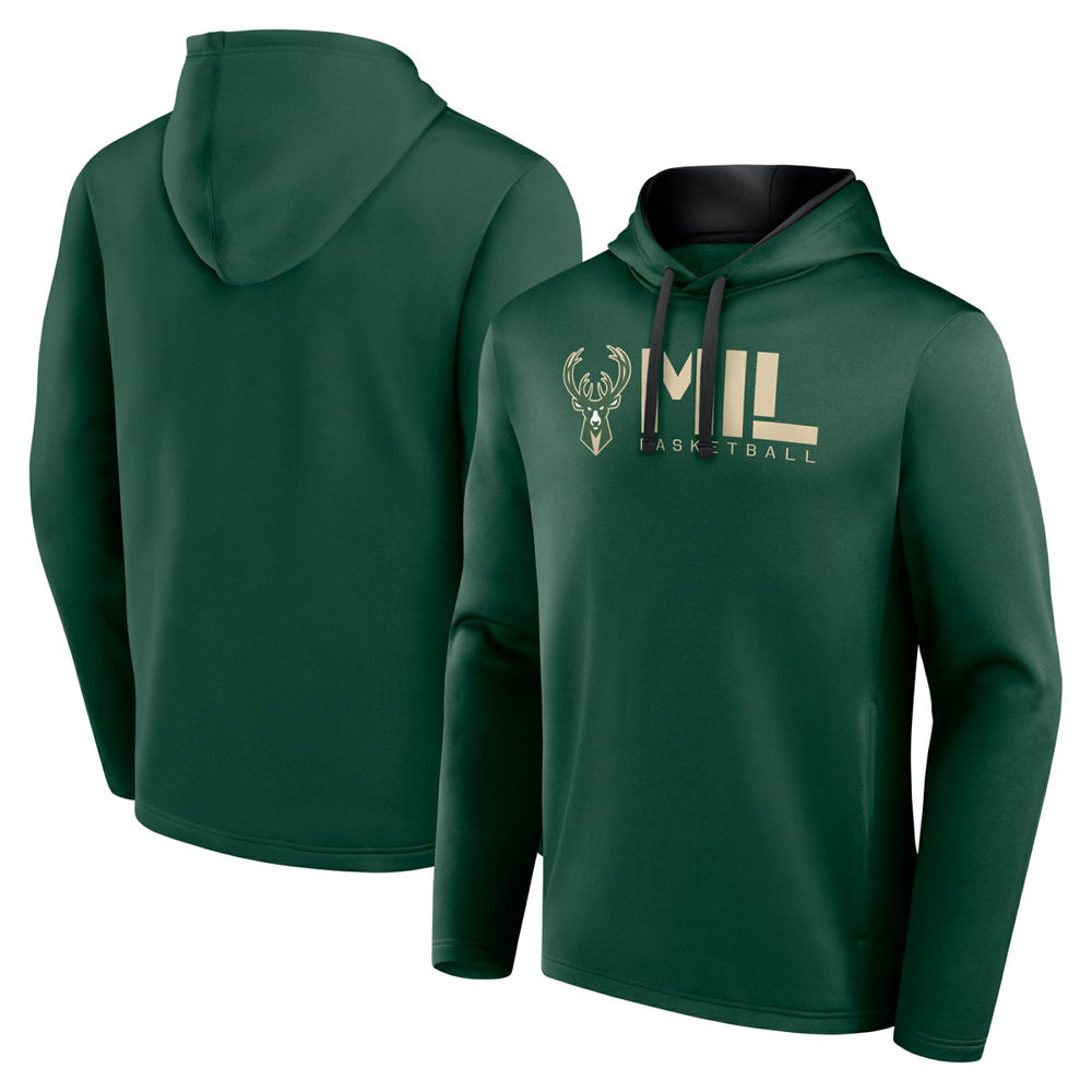 Milwaukee Bucks Logo Athletic Head Start Pullover Hoodie Hunter Green