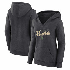 Milwaukee Bucks Logo Athletic Women's Triumphant V-Neck Pullover Hoodie Heather Charcoal