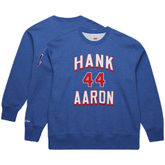 Hank Aaron Atlanta Braves Mitchell & Ness Legends Collection Vintage Logo Fleece Name & Number Pullover Sweatshirt - Royal - Mitchell & Ness Lifestyle