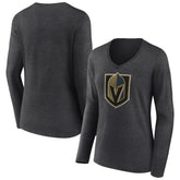 Vegas Golden Knights Women's Primary Logo Long Sleeve V-Neck T-Shirt - Charcoal - NHL 202183359