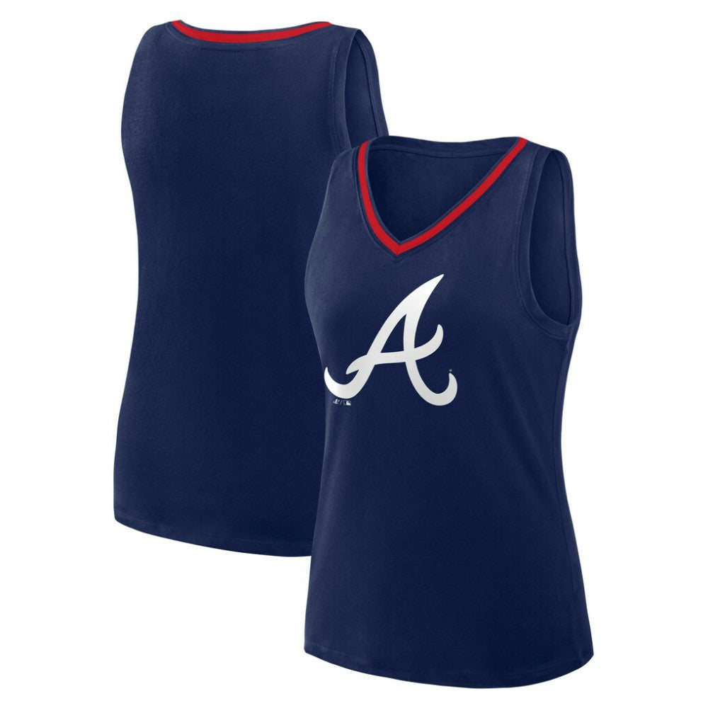 Atlanta Braves Logo Athletic Women's Stellar Win V-Neck Tank Top - Navy - MLB Discount