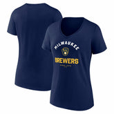 Milwaukee Brewers Logo Athletic Women's Unrivaled V-Neck T-Shirt - Navy - MLB Lifestyle