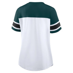 Fanatics Philadelphia Eagles Women's Athena Rhinestone Lace-Up V-Neck T-Shirt White/Midnight Green