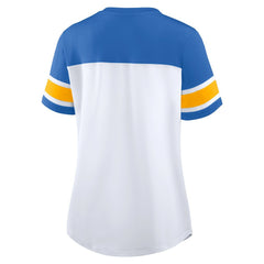 Fanatics Los Angeles Chargers Women's Athena Rhinestone Lace-Up V-Neck T-Shirt White/Powder Blue
