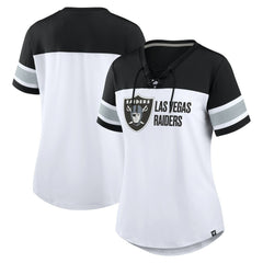 Fanatics Las Vegas Raiders Women's Athena Lace-Up V-Neck T-Shirt White/Black