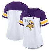 Fanatics Minnesota Vikings Women's Athena Rhinestone Lace-Up V-Neck T-Shirt White/Purple