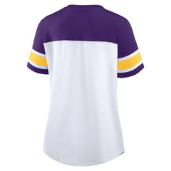Fanatics Minnesota Vikings Women's Athena Rhinestone Lace-Up V-Neck T-Shirt White/Purple
